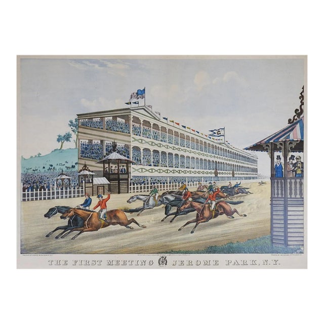1870s the First Meeting, Jerome Park New York Horse Racing Lithograph For Sale