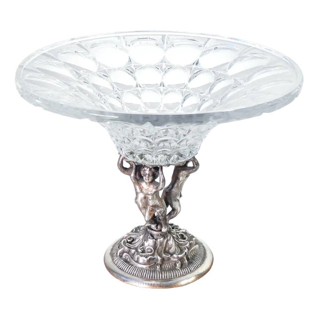 Bevelled Crystal Bowl with Sculpture Base and Sheffield Putti, Early 20th Century For Sale