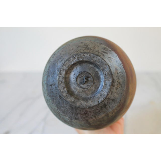 Brown Vintage Raku Pottery Vessel or Vase For Sale - Image 8 of 9