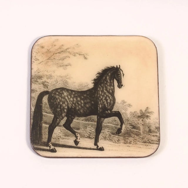 Italian Horse Coasters: 1950s Italian Lacquerware, Equestrian Decor (Set of 6) For Sale - Image 3 of 11