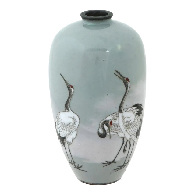 Late 19th Century Japanese Cloisonne Wireless Mount Fuji and Wire Cranes For Sale