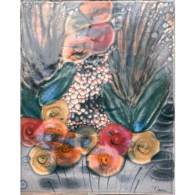 Hand-Painted Ceramic Art Wall Panel or Tile with Flower & Plant Motifs by Traute Lossau for Kupfermühle KMK Keramik, West Germany, 1960s For Sale - Image 18 of 18