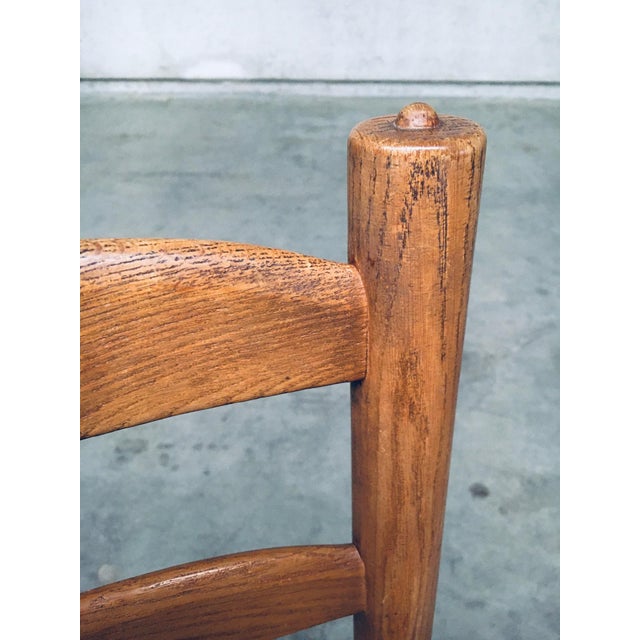 Rustic Oak and Rush High Ladder Back Dining Chairs, Belgium, 1950s, Set of 6 For Sale - Image 4 of 18