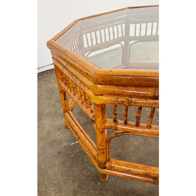 Mid 20th Century Vintage Glass Top Scorched Bamboo Coffee Table For Sale - Image 5 of 6