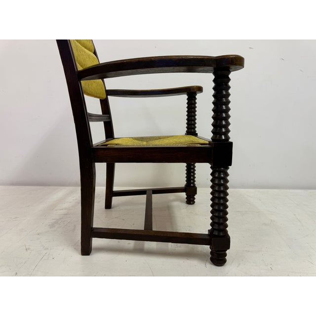 French Oak and Rush Armchair attributed to Charles Dudouyt, 1940s For Sale - Image 4 of 17