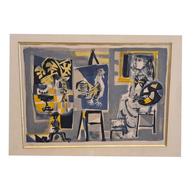 Antoni Clave, Woman Painter Rooster, 20th Century, Lithograph For Sale