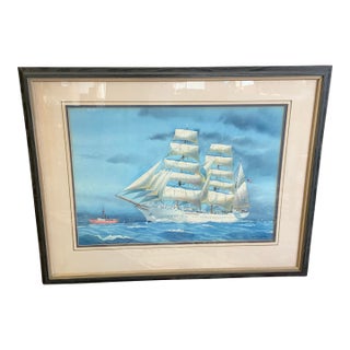 20th Century Tall Ship Watercolor by Earle Barlow 1971 For Sale