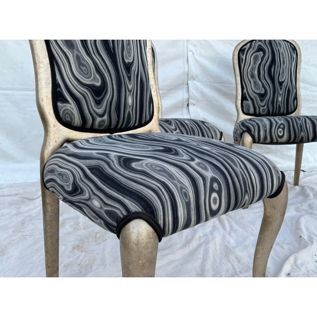 Pucci Silver Gilt Dining Chairs With Pucci Style Fabric - Set of 4 For Sale - Image 4 of 7
