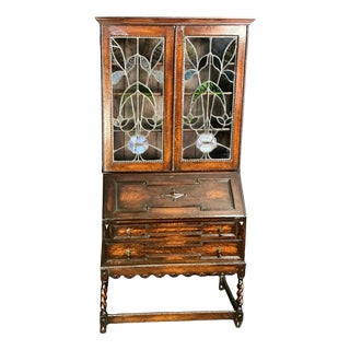 Antique Oak Jacobean Bureau Bookcase, 1925 For Sale
