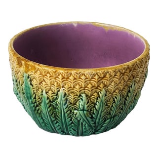 Antique 19c Majolica Pineapple Pattern Bowl C1880s For Sale