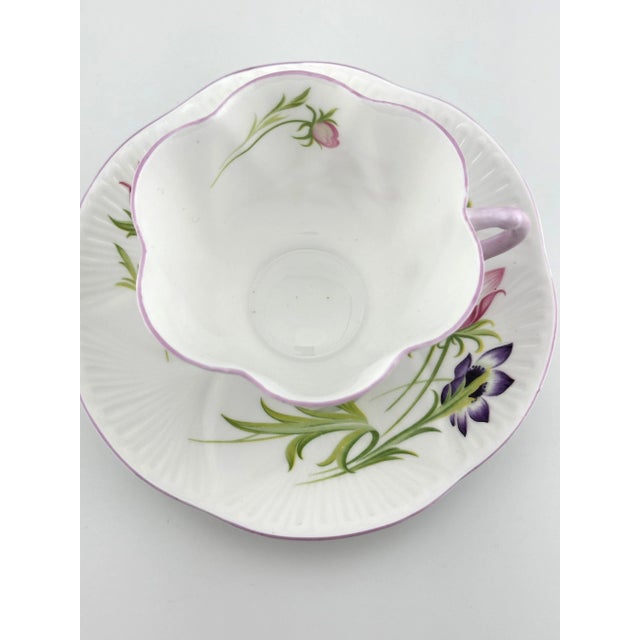Ceramic Shelley Wind Flower Tea Cup, Dainty Shape Cup and Saucer English Fine Bone China For Sale - Image 7 of 7
