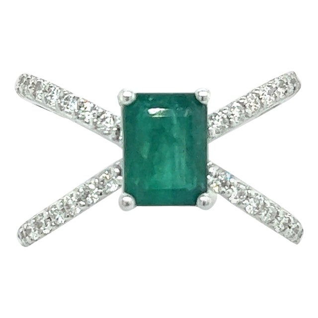 Natural Emerald Diamond Ring 14k W Gold 1.7 TCW Certified For Sale