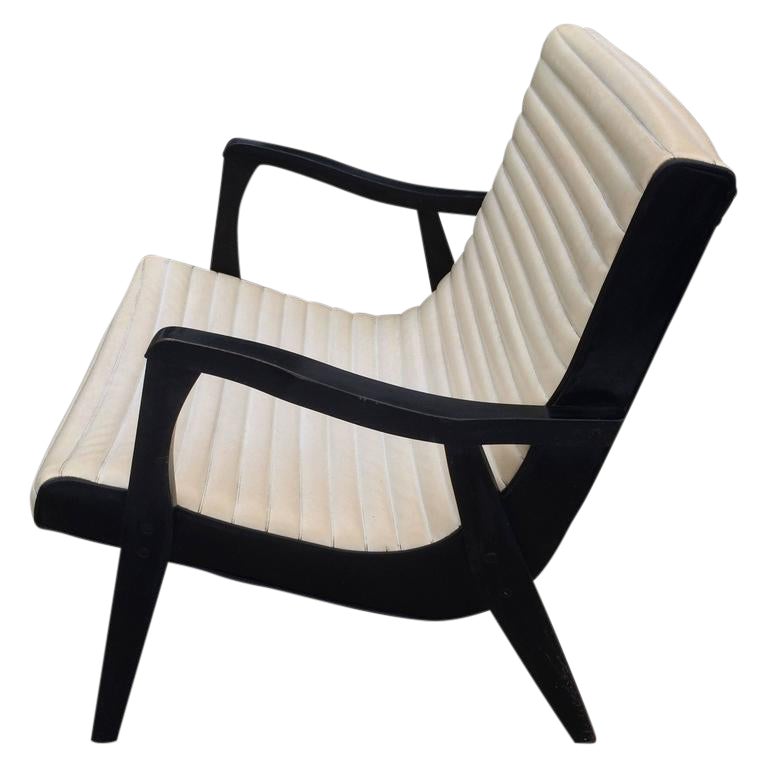 MidCentury Black & Ivory Vinyl Lounge Chair Chairish