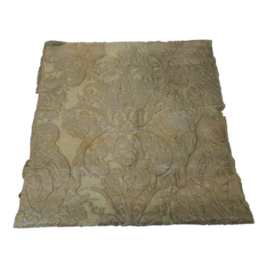 Antique Moss Green Silk Damask Textile Panels - Set of 2