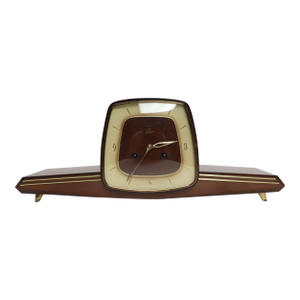 German Art Deco Mahogany and Brass Mantle Clock With Key by Emes