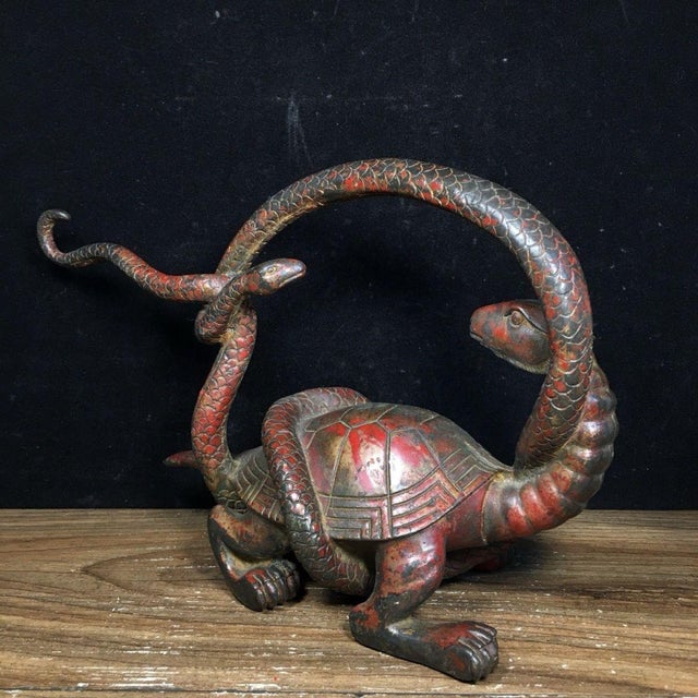 Early 20th Century Antique Bronze Dark Warrior Turtle & Snake Sculpture – 10.6" Xuanwu Mythical Beast For Sale - Image 5 of 9