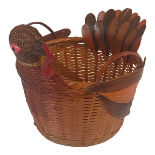 Vintage Turkey Shaped Wicker Basket For Sale