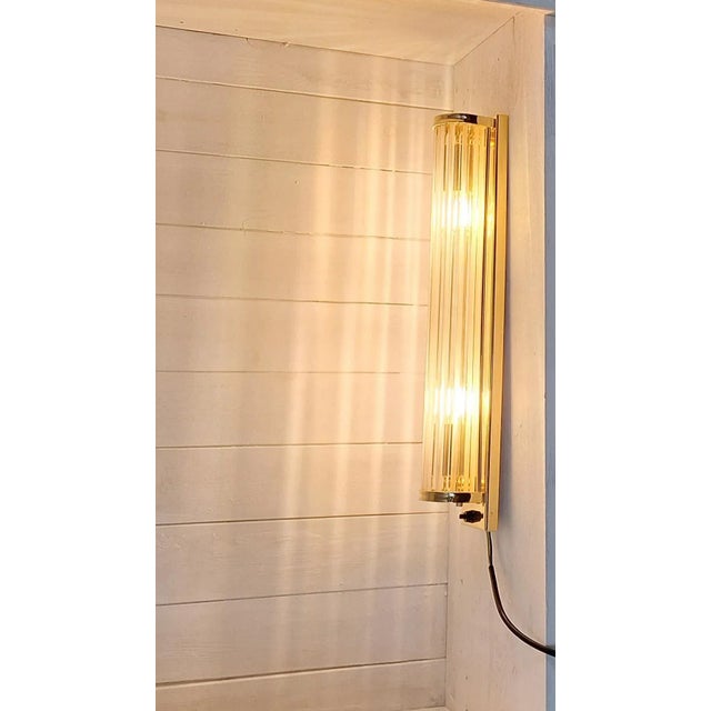German Flat Wall Lamp with Gold-Plated Metal and Glass Rods Shade, 1980s For Sale - Image 11 of 11