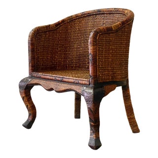 Contemporary Boho Woven Rattan Tub Chair For Sale