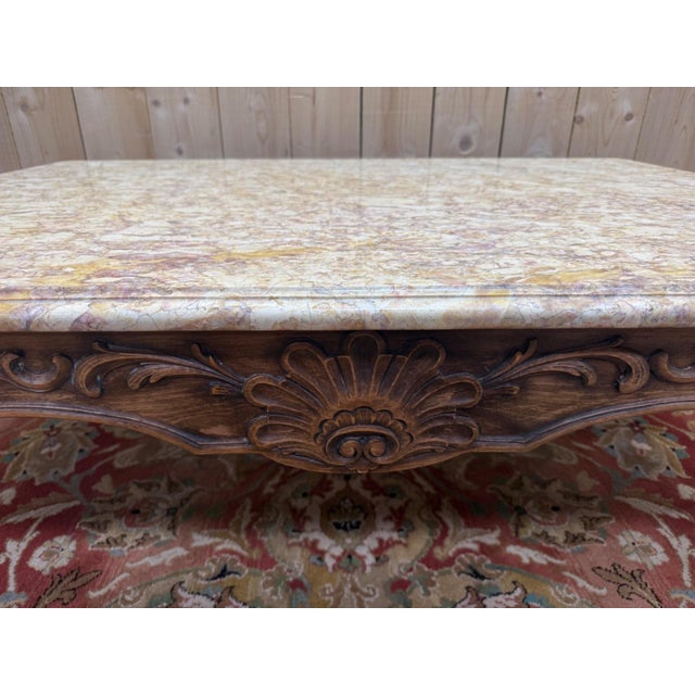 Louis XV Style Coffee Table in Walnut with Marble Top, 1950s For Sale - Image 4 of 9