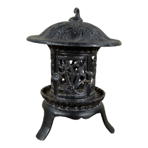 Chinese Cast Iron Garden Lantern With Hanging Finial and Iris Relief