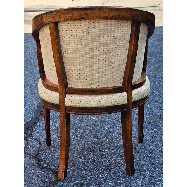 Traditional Late 20th Century Italian Regency Style Walnut and Upholstered Barrel Back Chair For Sale - Image 3 of 9