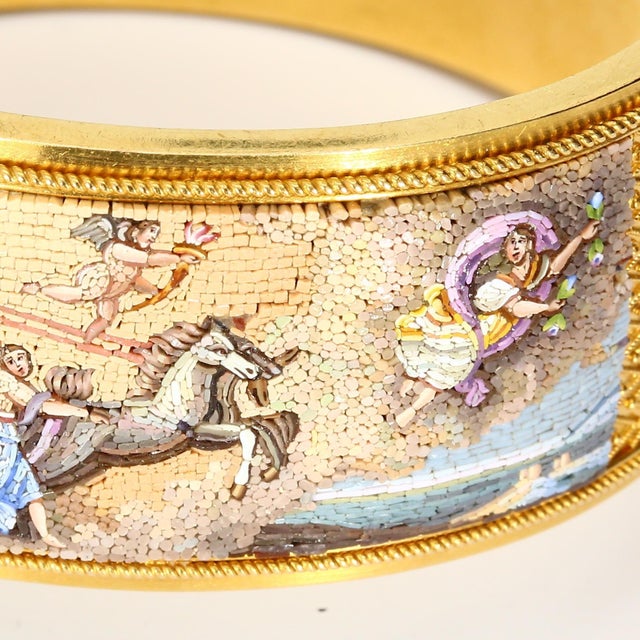 Etruscan Revival 19th Century 15k Yellow Gold Micro-Mosaic Bracelet of "Apollo Driving the Chariot of the Sun" For Sale - Image 3 of 5