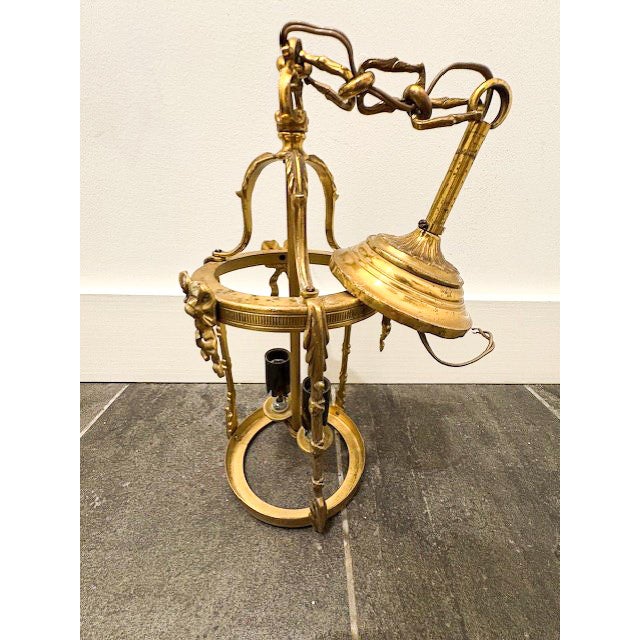 Metal Early 20th Century Two-Light Brass Lantern With Bow Details For Sale - Image 7 of 7