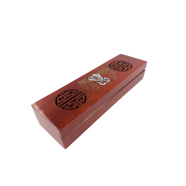 Asian Modern Vietnamese Wooden Chopsticks for 8 With Brown Mother of Pearl Marbled Tips Decorative Storage Box and Coordinating Rests - 25 pcs For Sale - Image 10 of 10