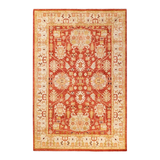 Vintage Traditional Hand Knotted Wool Area Rug, Orange - 5'10" X 8'9" For Sale