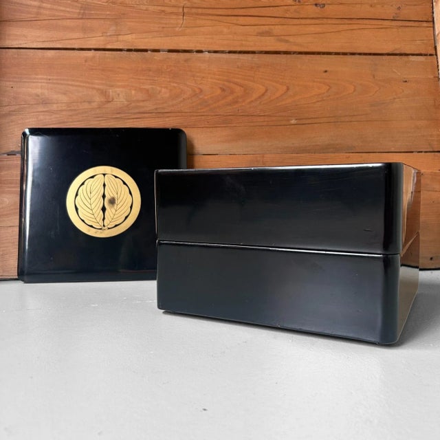 Black Lacquerware Jubako Stacking Box with Kamon, 1950s For Sale - Image 8 of 16