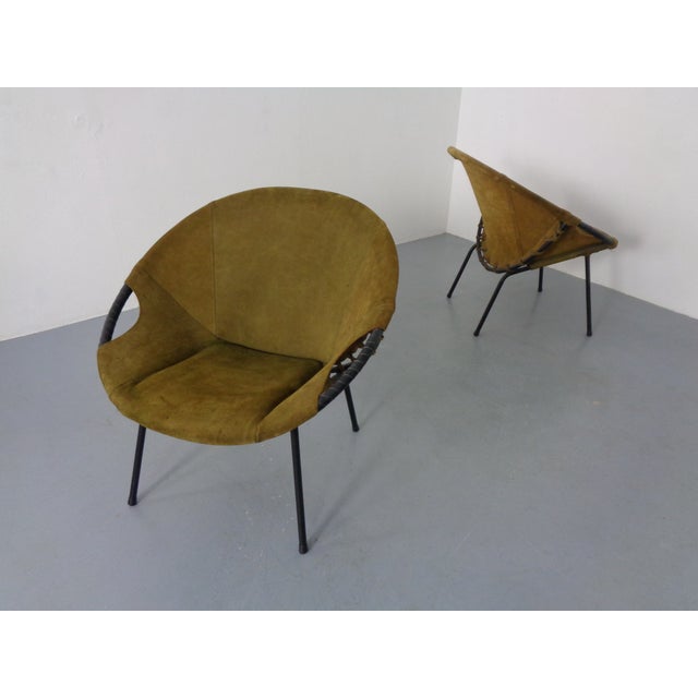 Olive Green Suede Balloon Chairs from Lusch, Germany, 1960s, Set of 2 For Sale - Image 4 of 16