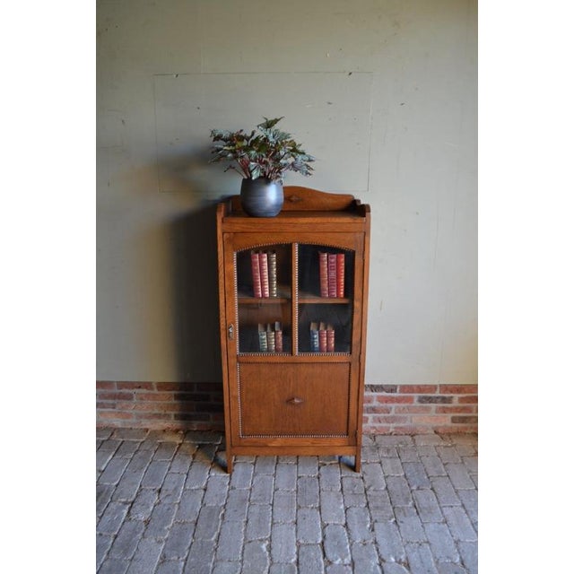Antique Art Deco Oak Single-Door Display Cabinet For Sale - Image 11 of 11