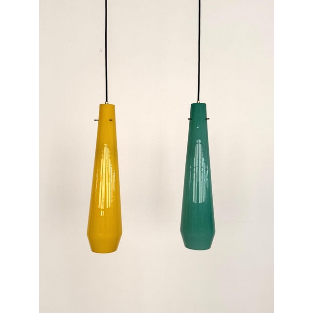 Italian Murano Glass Pendants in Green and Yellow from Vistosi, 1970s, Set of 2 For Sale - Image 11 of 15