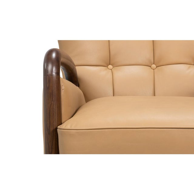 Wood Mid-Century Modern Tan Leather Armchair For Sale - Image 7 of 12