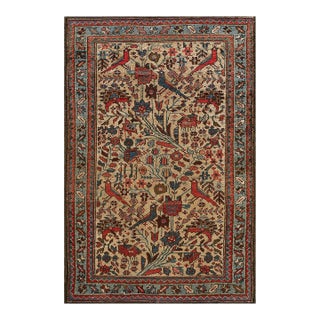 Impressive Beige Background Geometric Floral Pattern Malayer Design Persian Rug For Sale