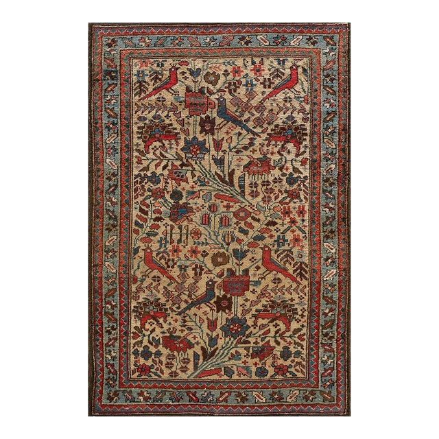 Impressive Beige Background Geometric Floral Pattern Malayer Design Persian Rug For Sale