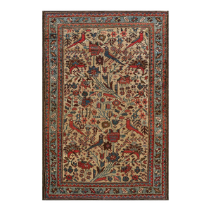 Impressive Beige Background Geometric Floral Pattern Malayer Design Persian Rug