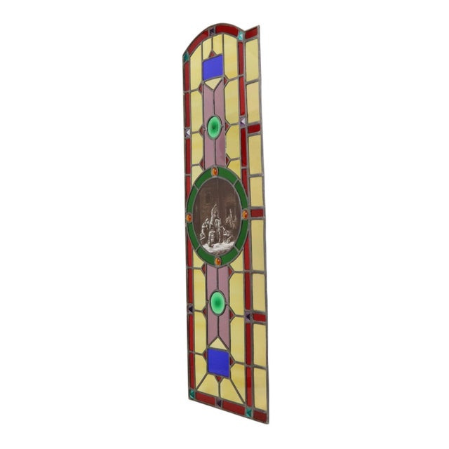 Large Colorful Stained-Glass with Medallion For Sale - Image 4 of 18