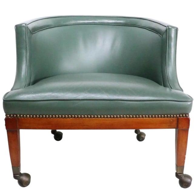 Mid 20th Century Leather Tub Chair With Nailhead Studs and Ball Caster Feet For Sale - Image 13 of 14