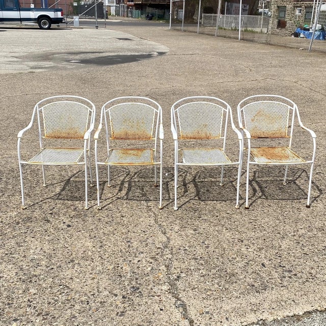 Vintage Modern Wrought Iron Sculptural Outdoor Patio Stacking Arm Chairs - Set 4 For Sale - Image 9 of 10