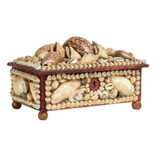 Antique British Colonial Seashell Encrusted Jewelry Box For Sale