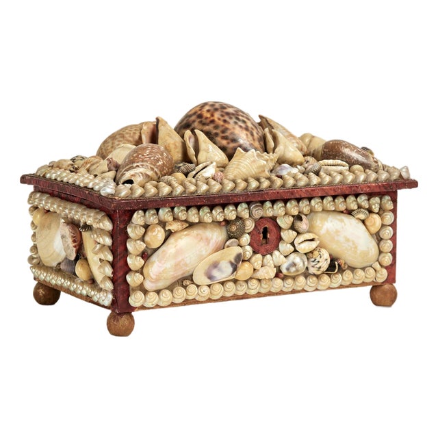 Antique British Colonial Seashell Encrusted Jewelry Box For Sale