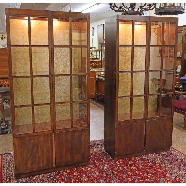 Pair of John Widdicomb Mahogany Hollywood Regency China Display Cabinets Dimensions : 78.25" Tall X 37.5" Wide X 16" Deep...