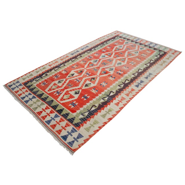 Vintage Handwoven Turkish Oushak Kilim Flat Weave Rug Boho Farmhouse Decor - 4′5″ × 7′8″ For Sale - Image 6 of 14
