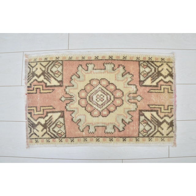 1960s Handmade wool and cotton rug in Turkish Anatolian Small Rug, Vintage Doormat Rug, Turkish Vintage Decorative Rug,...