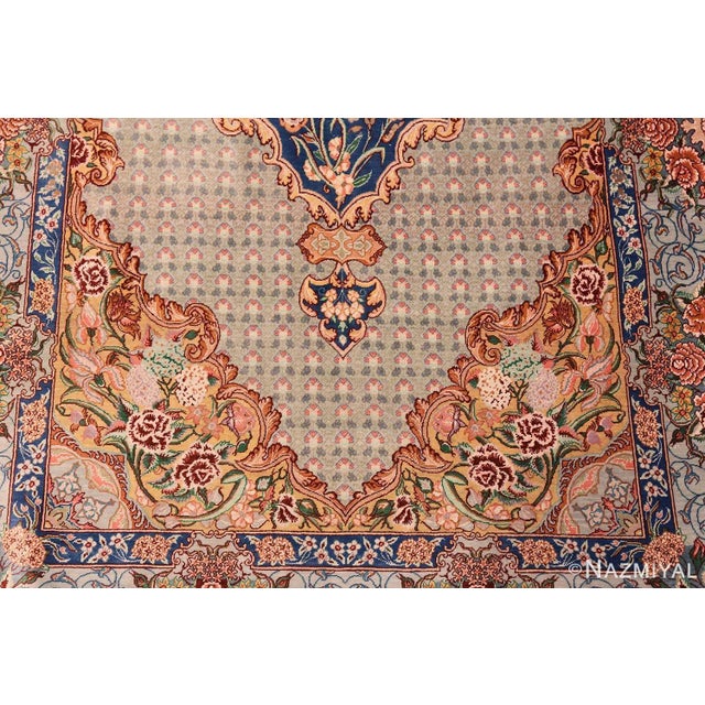 Textile Nazmiyal Collection Blue Medallion Vintage Persian Silk Qum Area Rug For Sale - Image 7 of 7