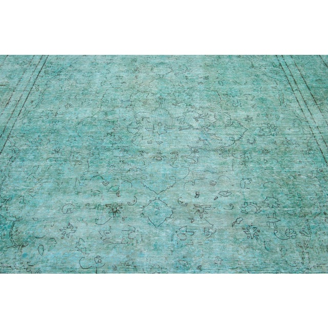 Textile Allover Antique Overdyed Wool Rug Room Size in Green For Sale - Image 7 of 10