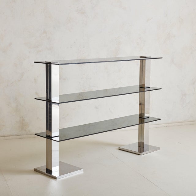 1970s Glass + Chrome Console Table or Shelf, Italy 1970s For Sale - Image 5 of 11