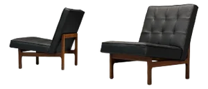 Thayer Coggin, Danish Modern Style, Tufted Black Leather, Lounge Chairs, 21st C.